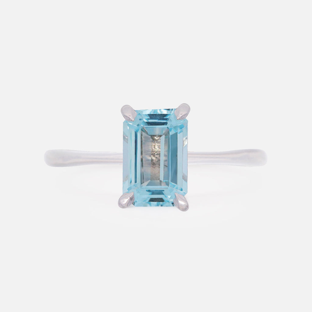 Anillo Elios Oro Blanco 14K con Aquamarina Octagón.