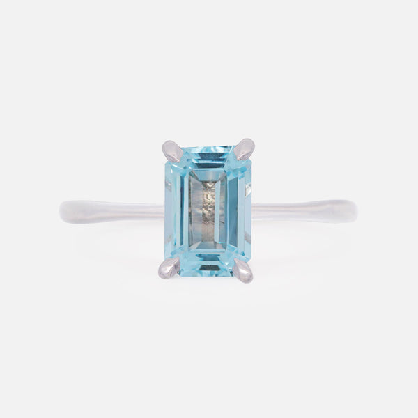 Anillo Elios Oro Blanco 14K con Aquamarina Octagón.