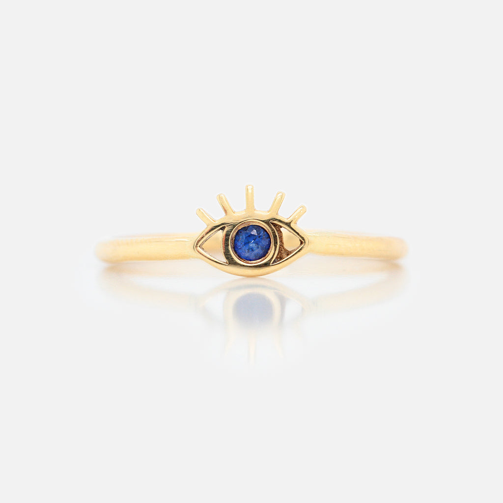 Anillo Evil Eye Oro Amarillo 14K con Zafiro.