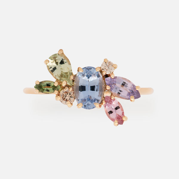 Anillo Galaxy Aurora Oro Amarillo 14K con Zafiro y Diamantes.