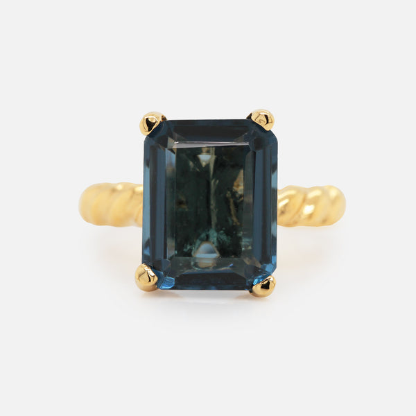 Anillo Sienna Plata .925 con Chapa de Oro 14K e Hidrocuarzo Azul Marino Octagón.