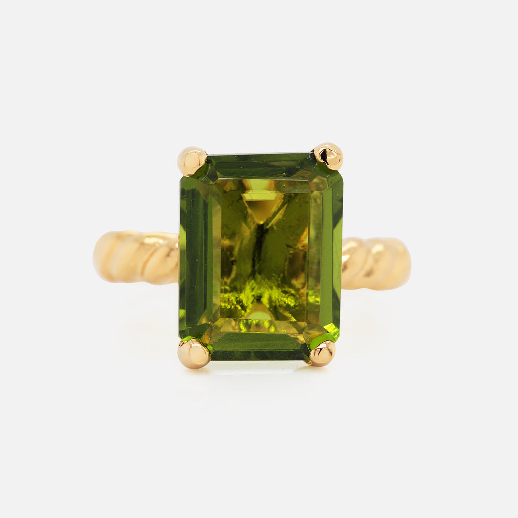 Anillo Sienna Plata .925 con Chapa de Oro 14K e Hidrocuarzo Verde Octagón.