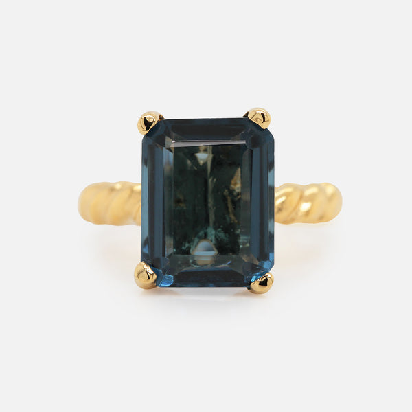 Anillo Sienna Plata .925 con Chapa de Oro 14K e Hidrocuarzo Azul Marino Octagón.