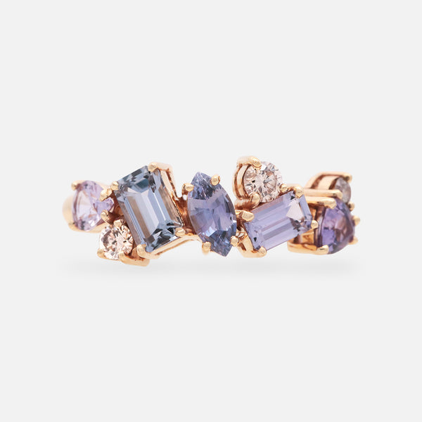 Anillo Stellar Lavanda Oro Amarillo 14K con Zafiro y Diamante.