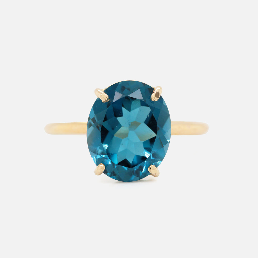 Anillo 'Valeria XL' Oro 14K con Topacio London Blue Oval.