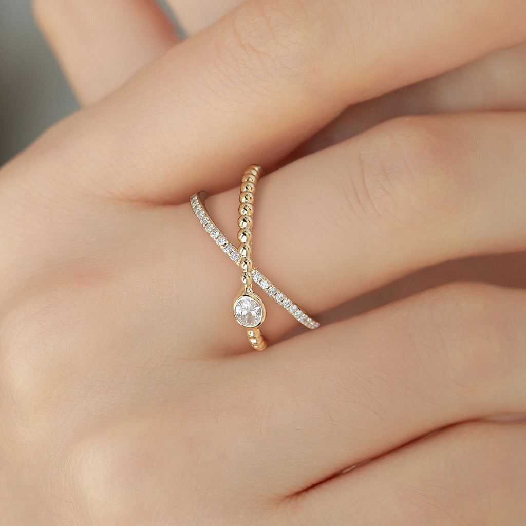 Anillo Astra Duo Oro 14K con Diamantes.