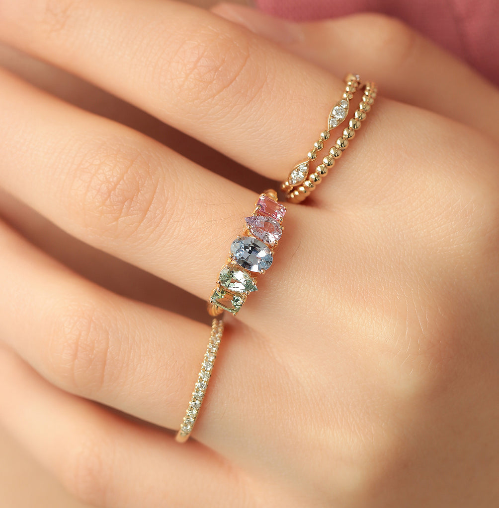 Anillo Atom Aurora Oro Amarillo 14K con Zafiro.