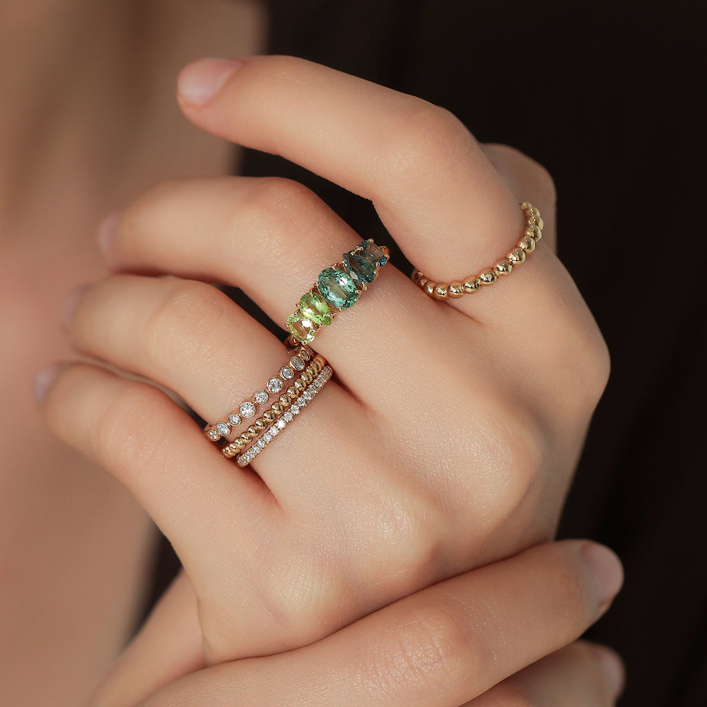 Anillo Atom Grass Oro Amarillo 14K con Turmalina, Zafiro, Peridoto y Crisoberilo.