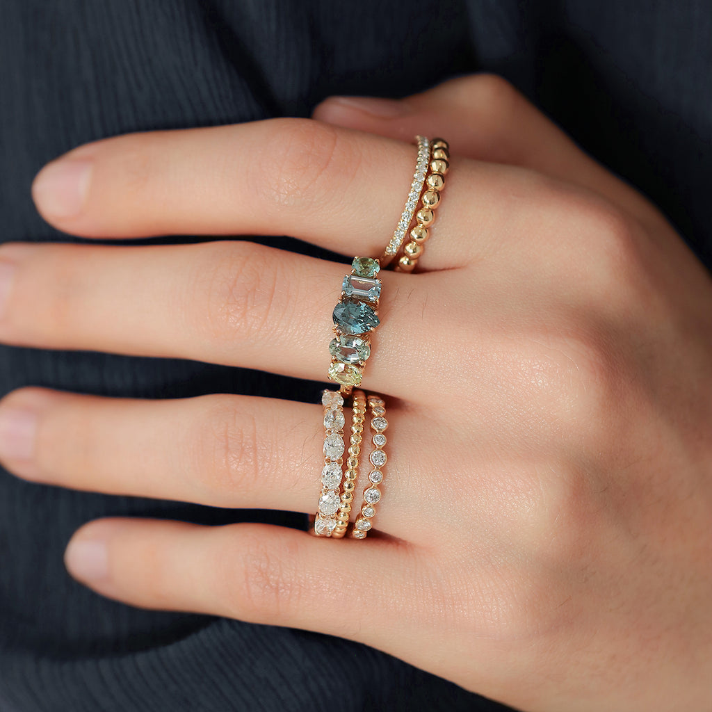 Anillo Atom Seafoam Oro Amarillo 14K con Crisoberilo, Zafiro, Espinela y Turmalina.