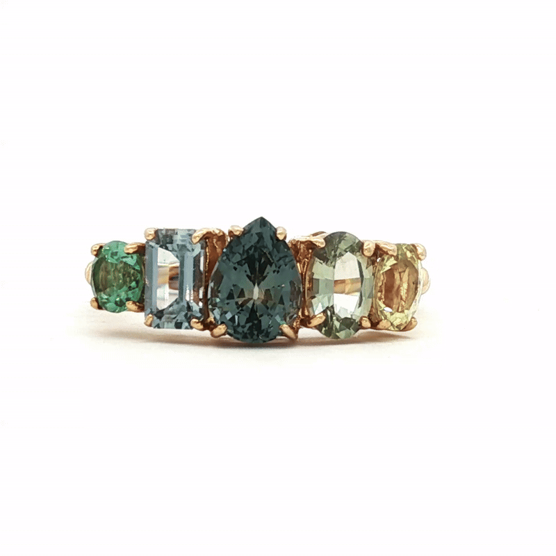 Anillo Atom Seafoam Oro Amarillo 14K con Crisoberilo, Zafiro, Espinela y Turmalina.