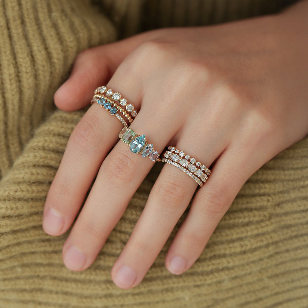 Anillo Atom Seasalt Oro Amarillo 14K con Turmalina, Zafiro y Aquamarina.