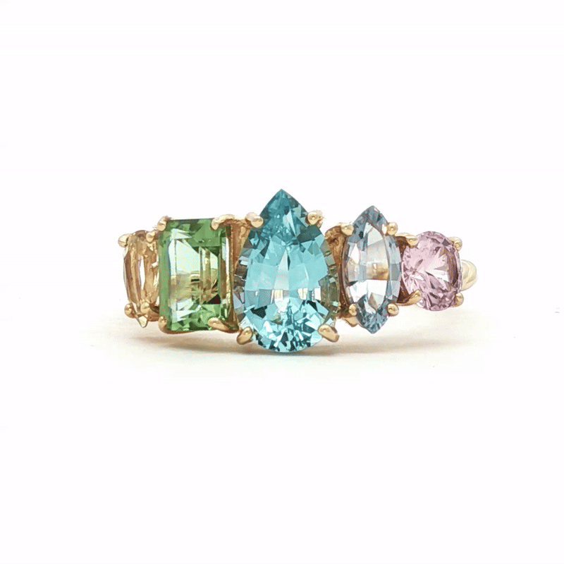 Anillo Atom Seasalt Oro Amarillo 14K con Turmalina, Zafiro y Aquamarina.