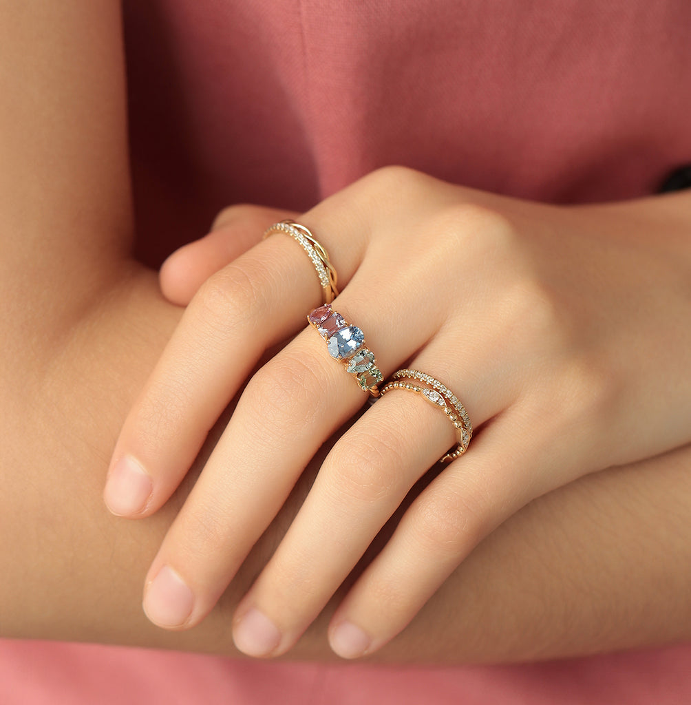 Anillo Atom Aurora XL Oro Amarillo 14K con Zafiros.