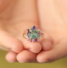 Anillo Botanical Peonia Oro Amarillo 14K con Aquamarina, Tanzanita, Amatista, Zafiro y Ópalo.