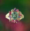 Anillo Botanical Peonia Oro Amarillo 14K con Aquamarina, Tanzanita, Amatista, Zafiro y Ópalo.