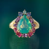 Anillo Botanical Peonia Oro Amarillo 14K con Aquamarina, Tanzanita, Amatista, Zafiro y Ópalo.