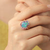 Anillo Botanical Peonia Oro Amarillo 14K con Aquamarina, Tanzanita, Amatista, Zafiro y Ópalo.