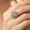 Anillo Botanical Violeta Oro Amarillo 14K con Tanzanita, Turmalina, Zafiro, Granate y Topacio London Blue.