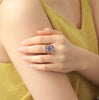 Anillo Botanical Violeta Oro Amarillo 14K con Tanzanita, Turmalina, Zafiro, Granate y Topacio London Blue.
