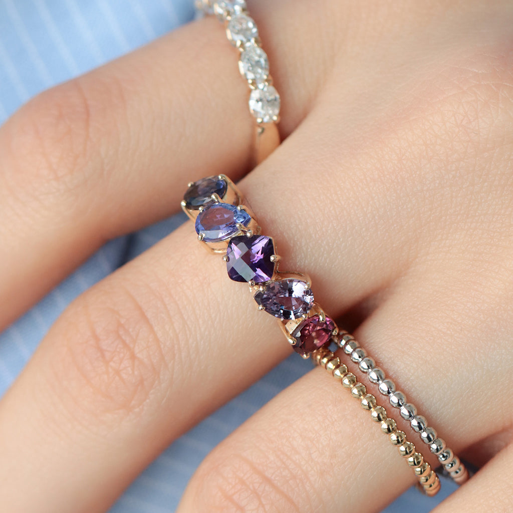 Anillo Centauro Jelly Oro Amarillo 14K con Granate Raspberry, Zafiro, Amatista, Tanzanita y Iolita.