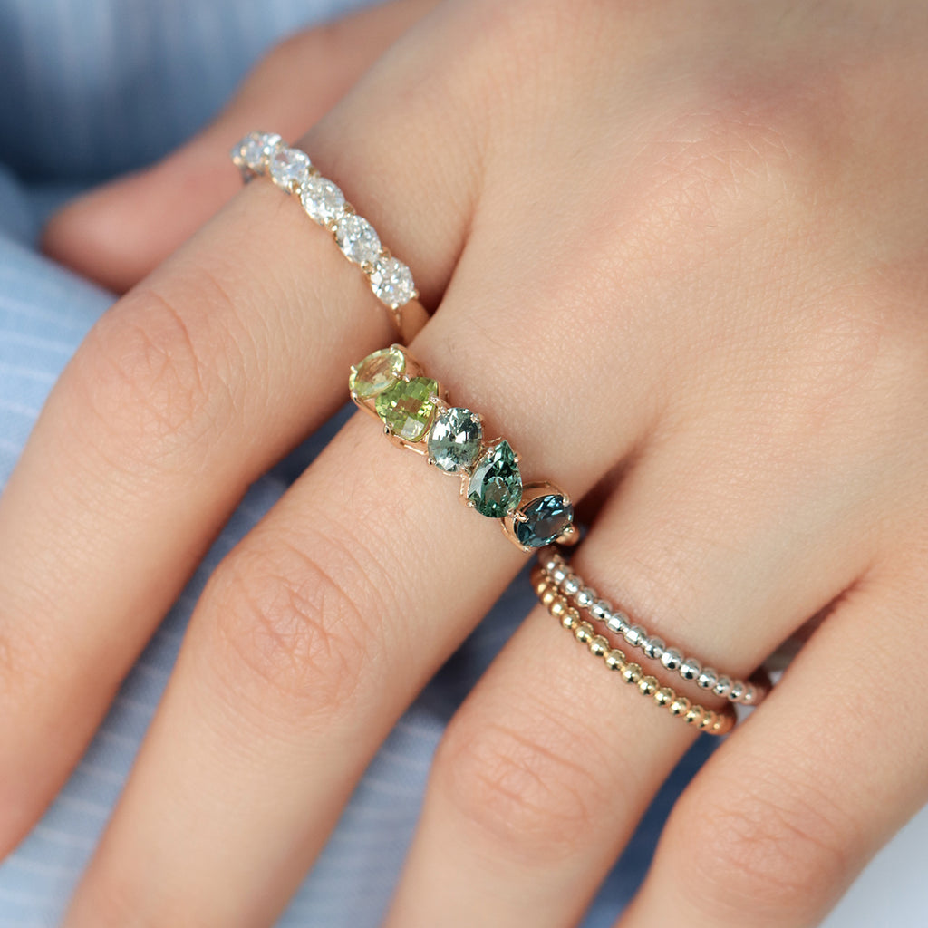 Anillo Centauro Lemon Oro Amarillo 14K con Crisoberilo, Peridoto, Zafiros y Turmalina.