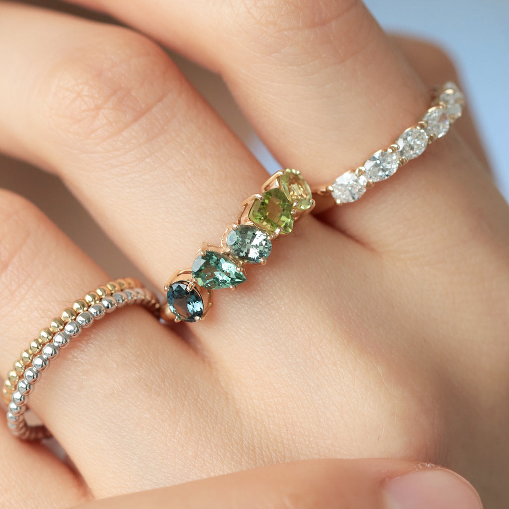Anillo Centauro Lemon Oro Amarillo 14K con Crisoberilo, Peridoto, Zafiros y Turmalina.