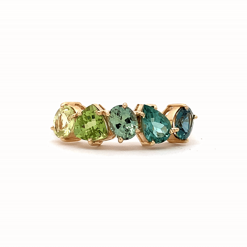 Anillo Centauro Lemon Oro Amarillo 14K con Crisoberilo, Peridoto, Zafiros y Turmalina.
