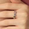 Anillo Cluster Aurora Oro Amarillo 14K con Zafiro y Diamantes.