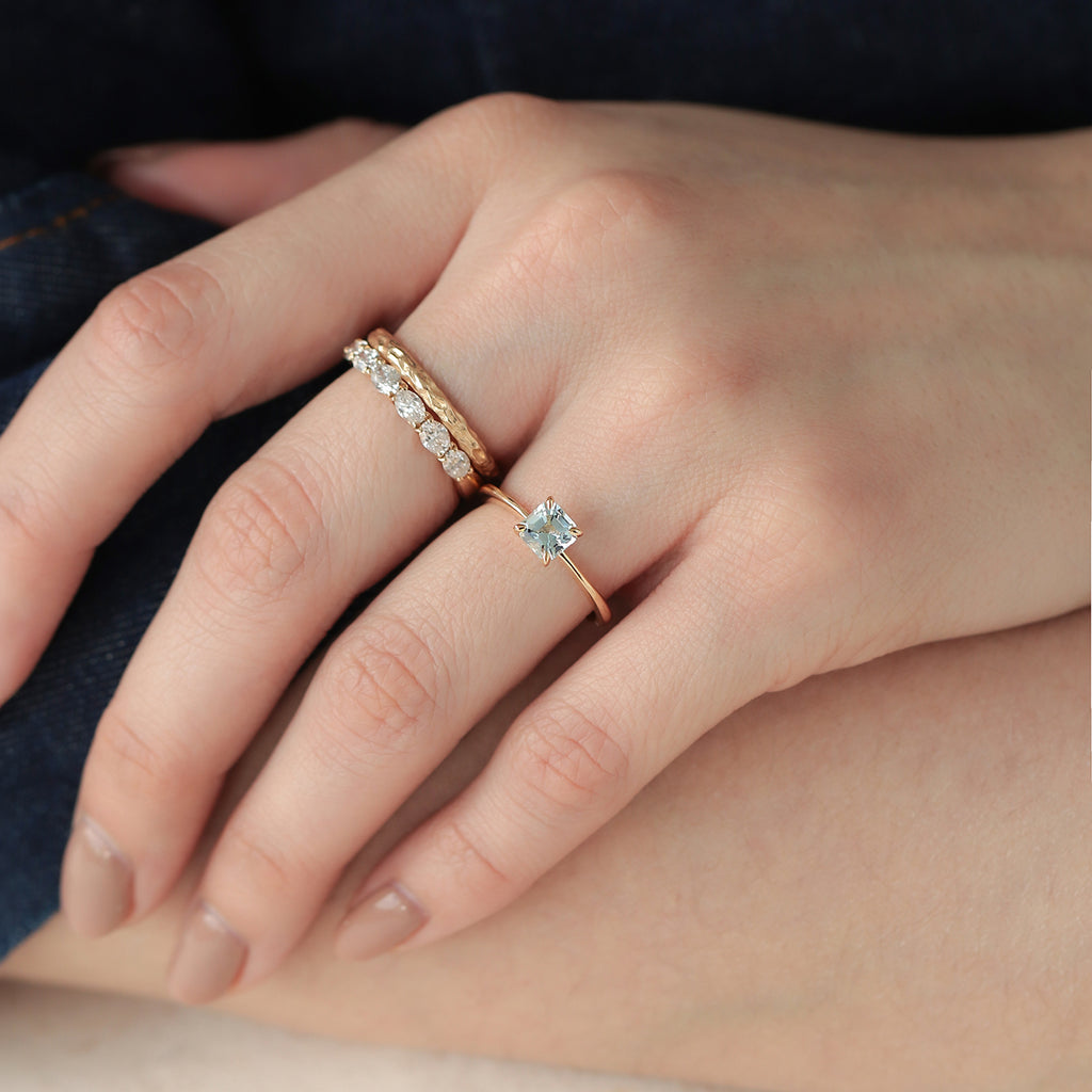 Anillo Elios Oro Amarillo 14K con Aquamarina Asscher.