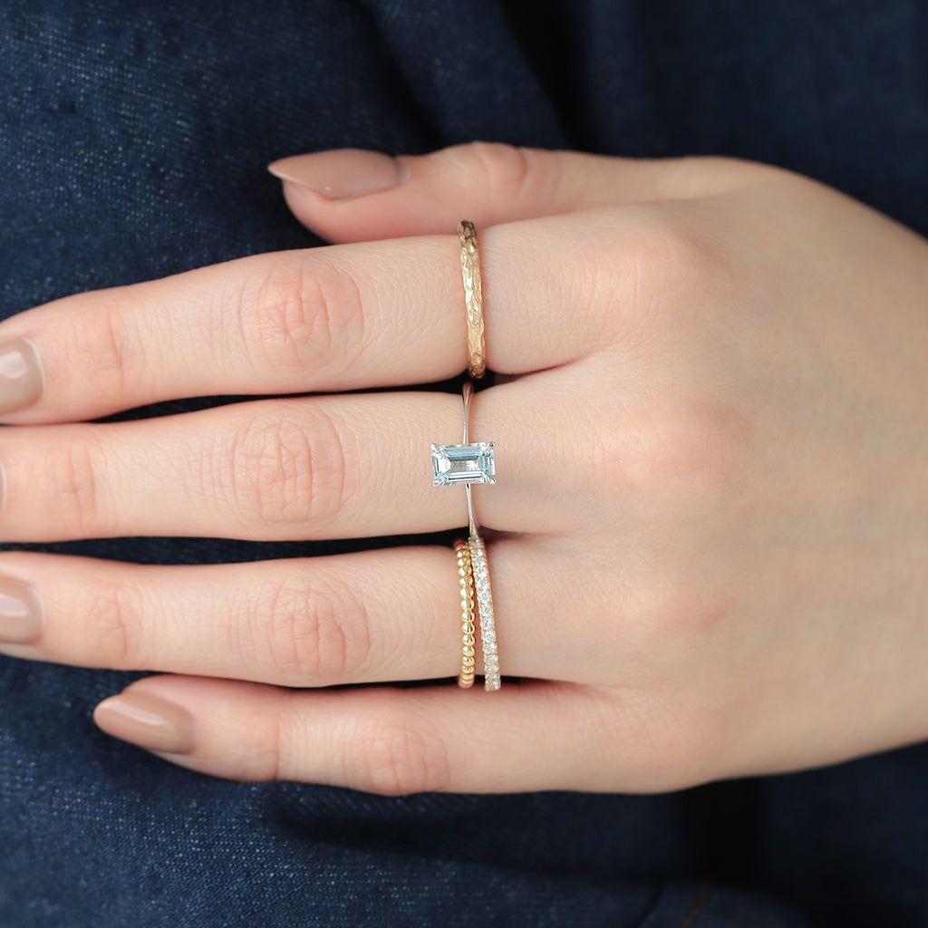 Anillo Elios Oro Blanco 14K con Aquamarina Octagón.