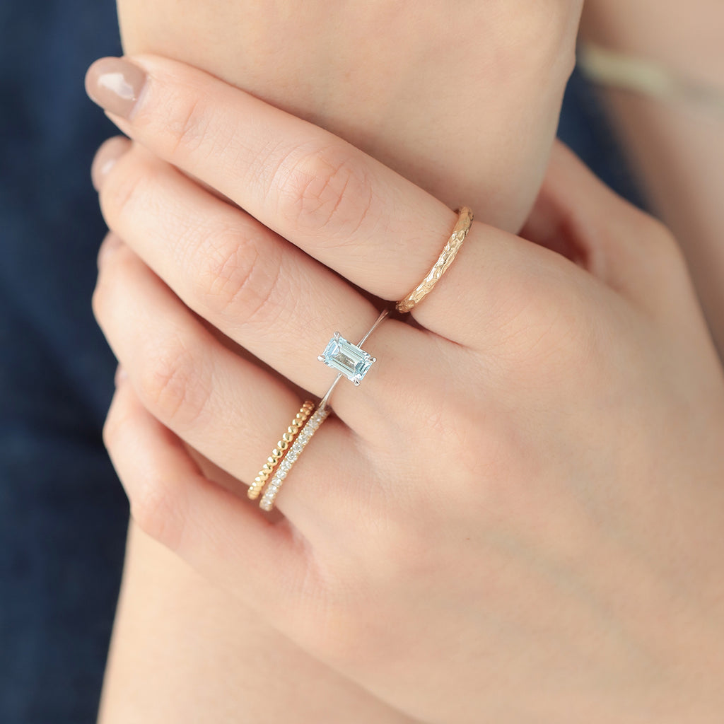 Anillo Elios Oro Blanco 14K con Aquamarina Octagón.