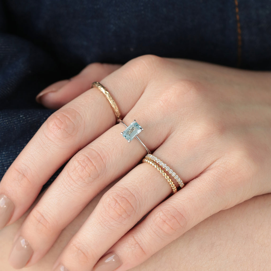 Anillo Elios Oro Blanco 14K con Aquamarina Octagón.