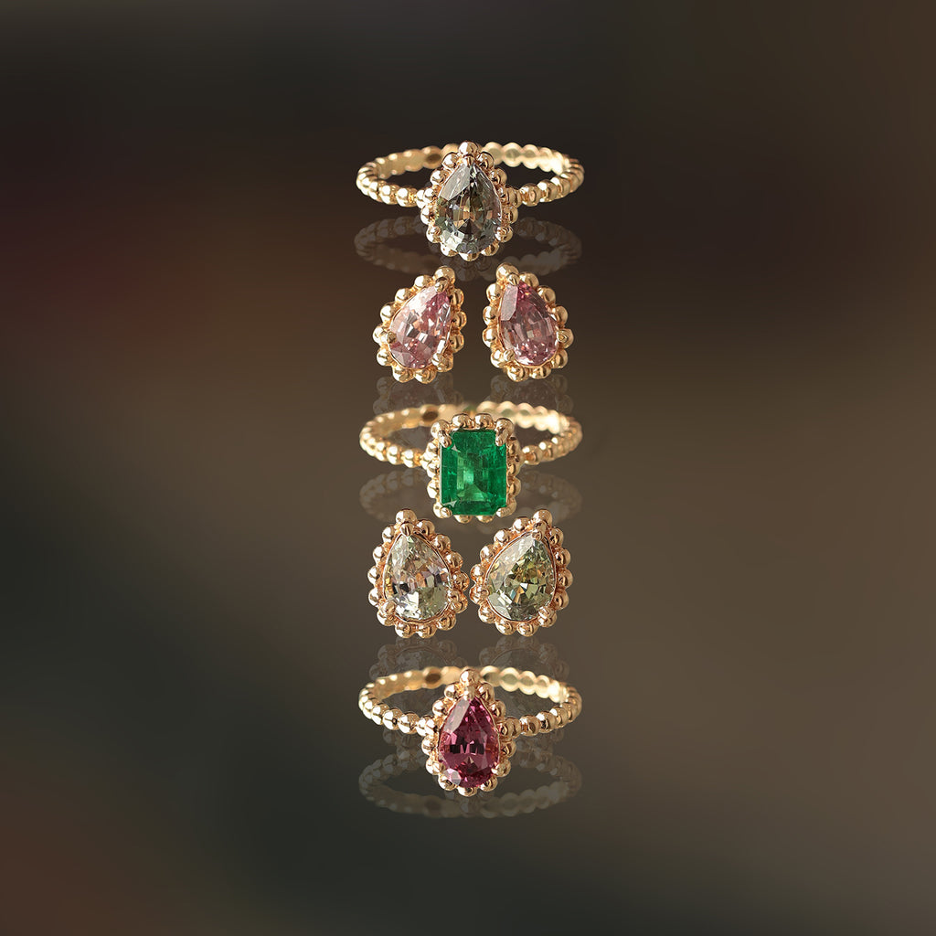 Anillo Elysa Oro Amarillo 14K con Granate Rodolita.