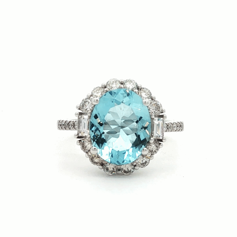 Anillo Gardenia Oro Blanco 18K con Aquamarina y Diamantes.