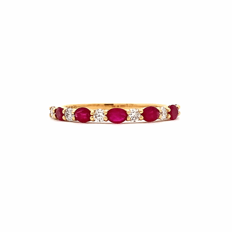 Anillo Laurel Oro Amarillo 18K con Diamantes y Rubí.