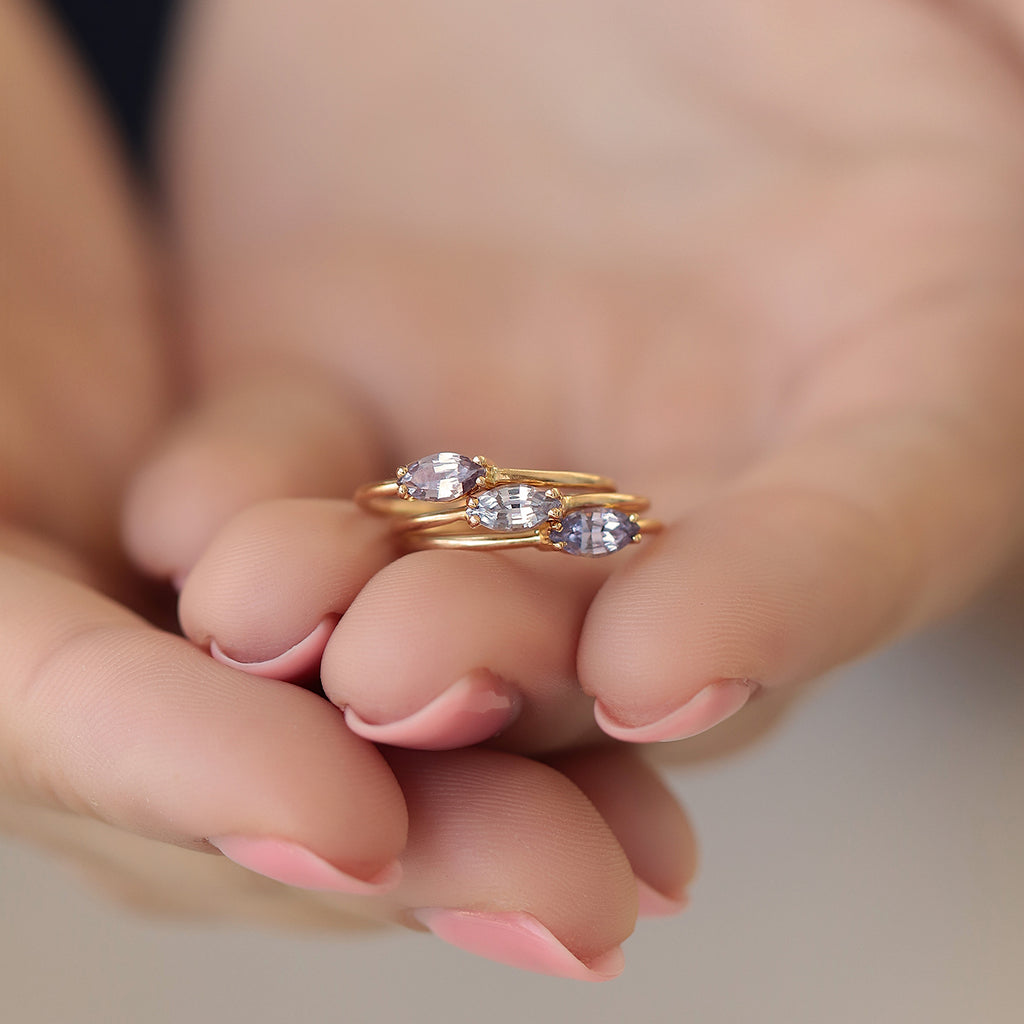 Anillos 'Lila' Oro Amarillo 14K con Zafiros, Aquamarina y Turmalina.