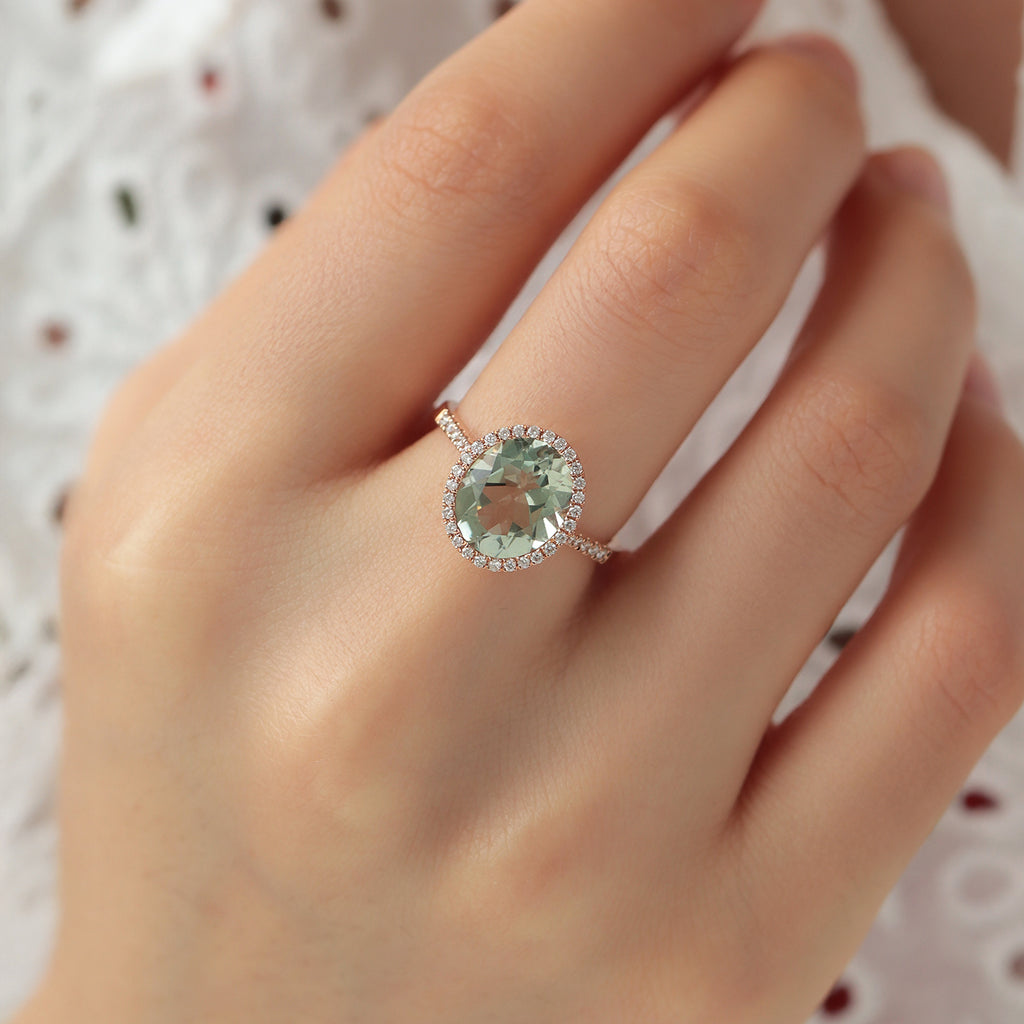 Anillo Luxe Oro Rosa 18K con Prasiolita y Diamantes.