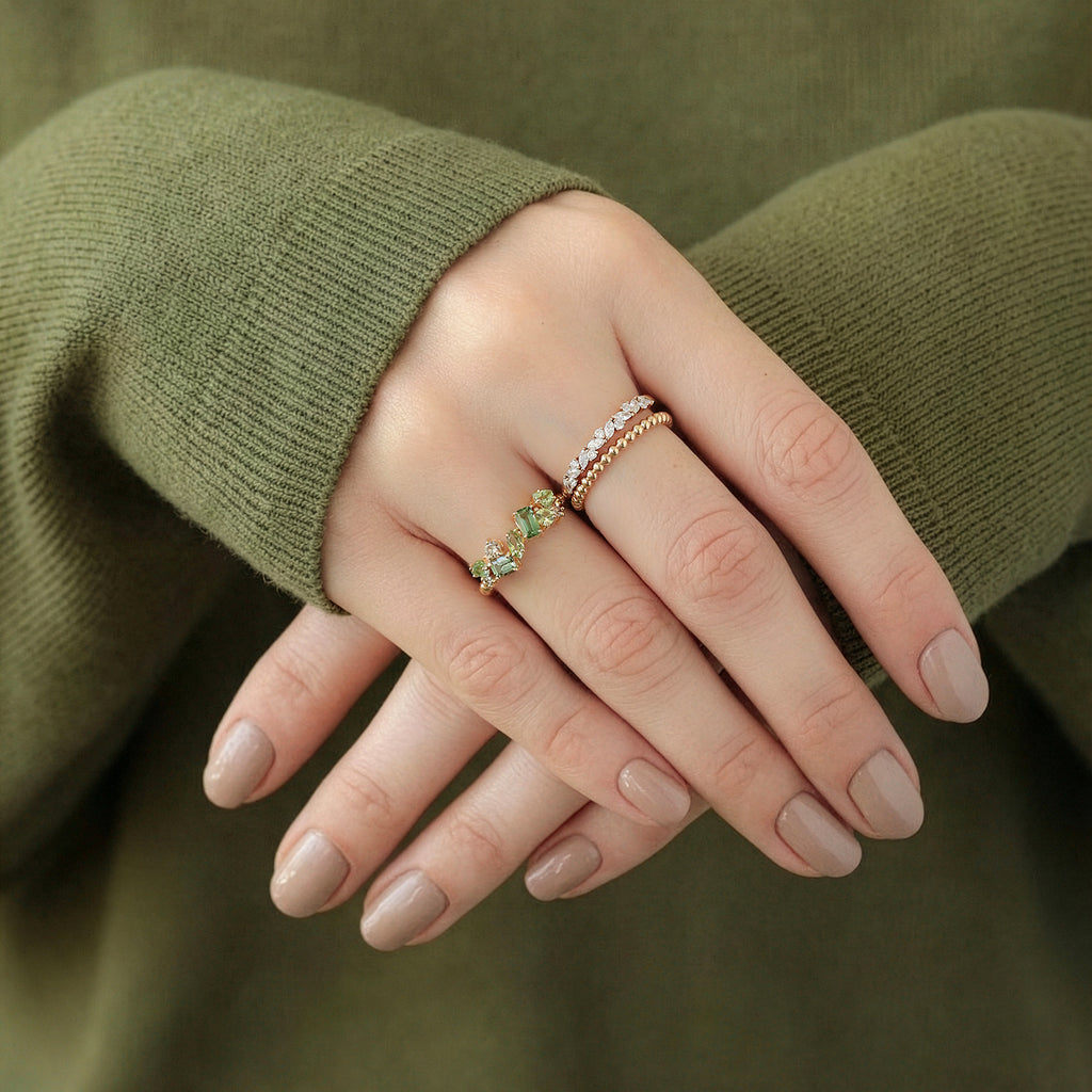 Anillo Stellar Garden Oro Amarillo 14K con Zafiro, Turmalina y Diamante.