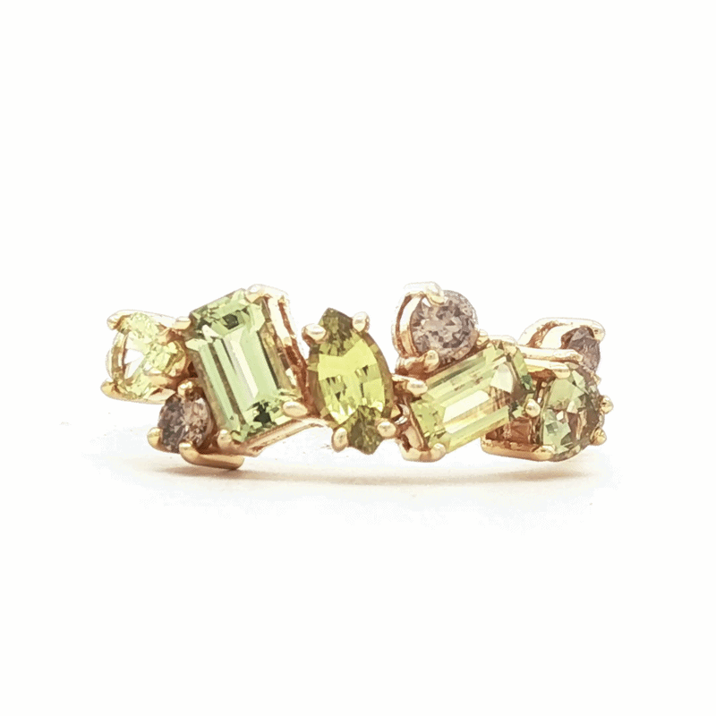 Anillo Stellar Kiwi Oro Amarillo 14K con Zafiros y Diamantes.