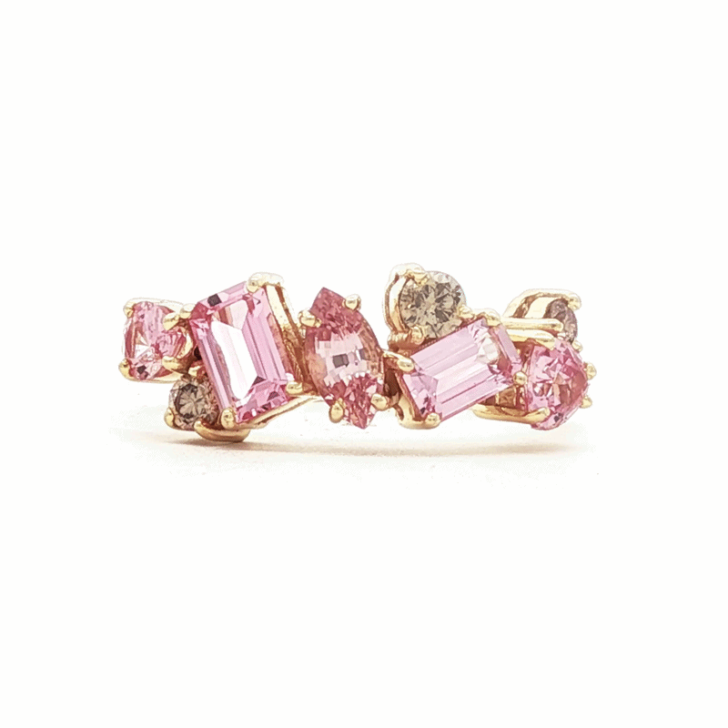 Anillo Stellar Rosetta Oro Amarillo 14K con Zafiros y Diamantes.