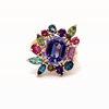 Anillo Botanical Violeta Oro Amarillo 14K con Tanzanita, Turmalina, Zafiro, Granate y Topacio London Blue.