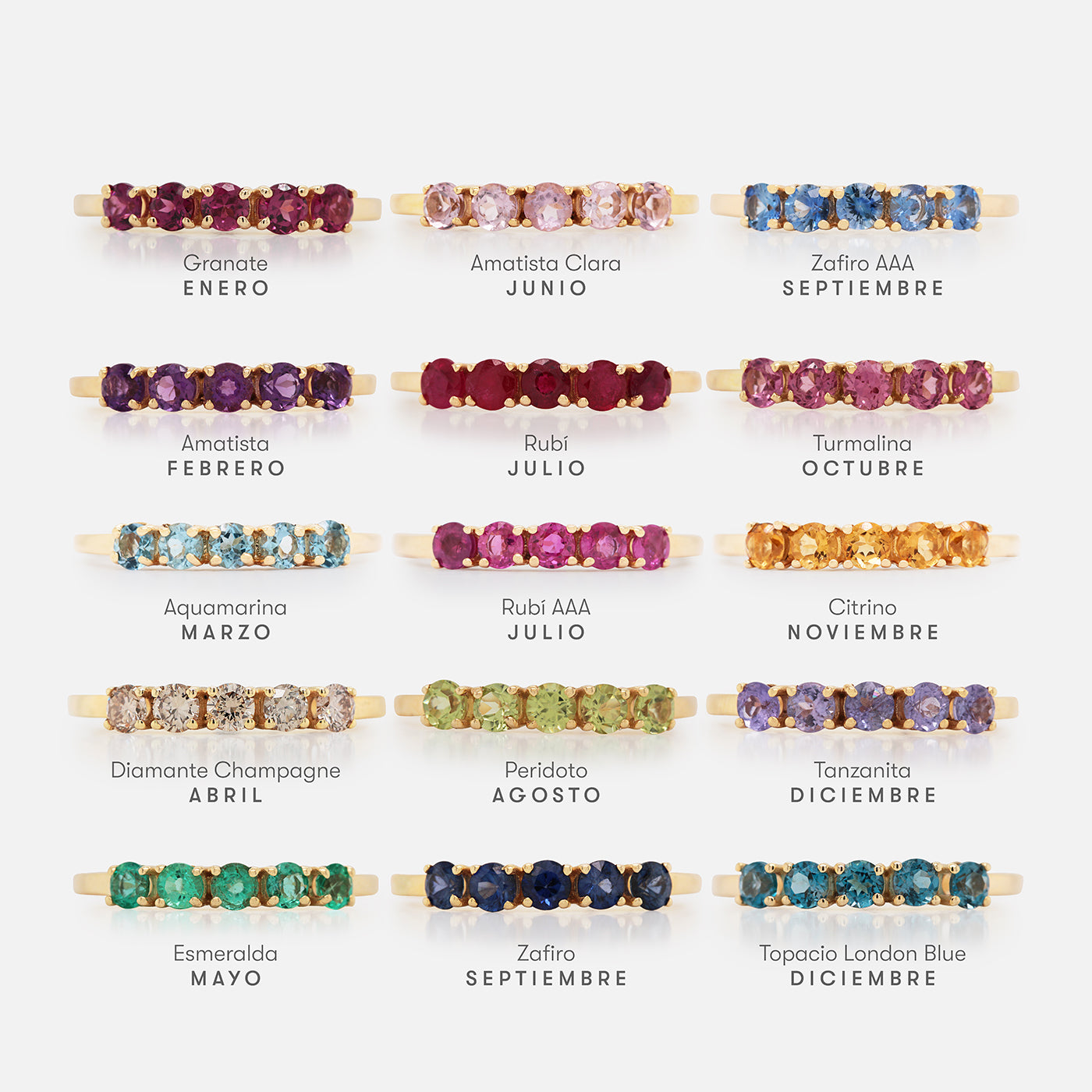 Anillos Iris Oro Amarillo 14K con Piedras Naturales.