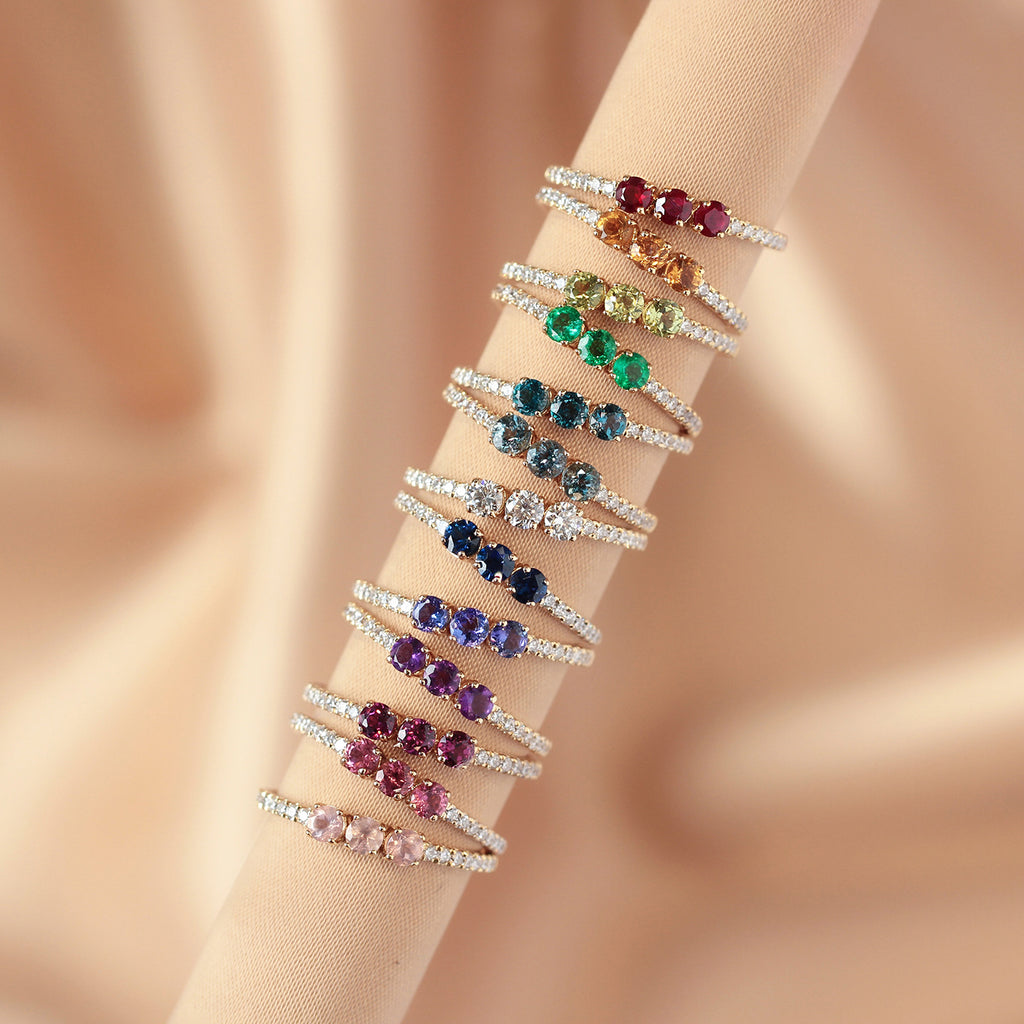 Anillo Selene Oro Amarillo 14K Piedras Naturales y Diamantes.