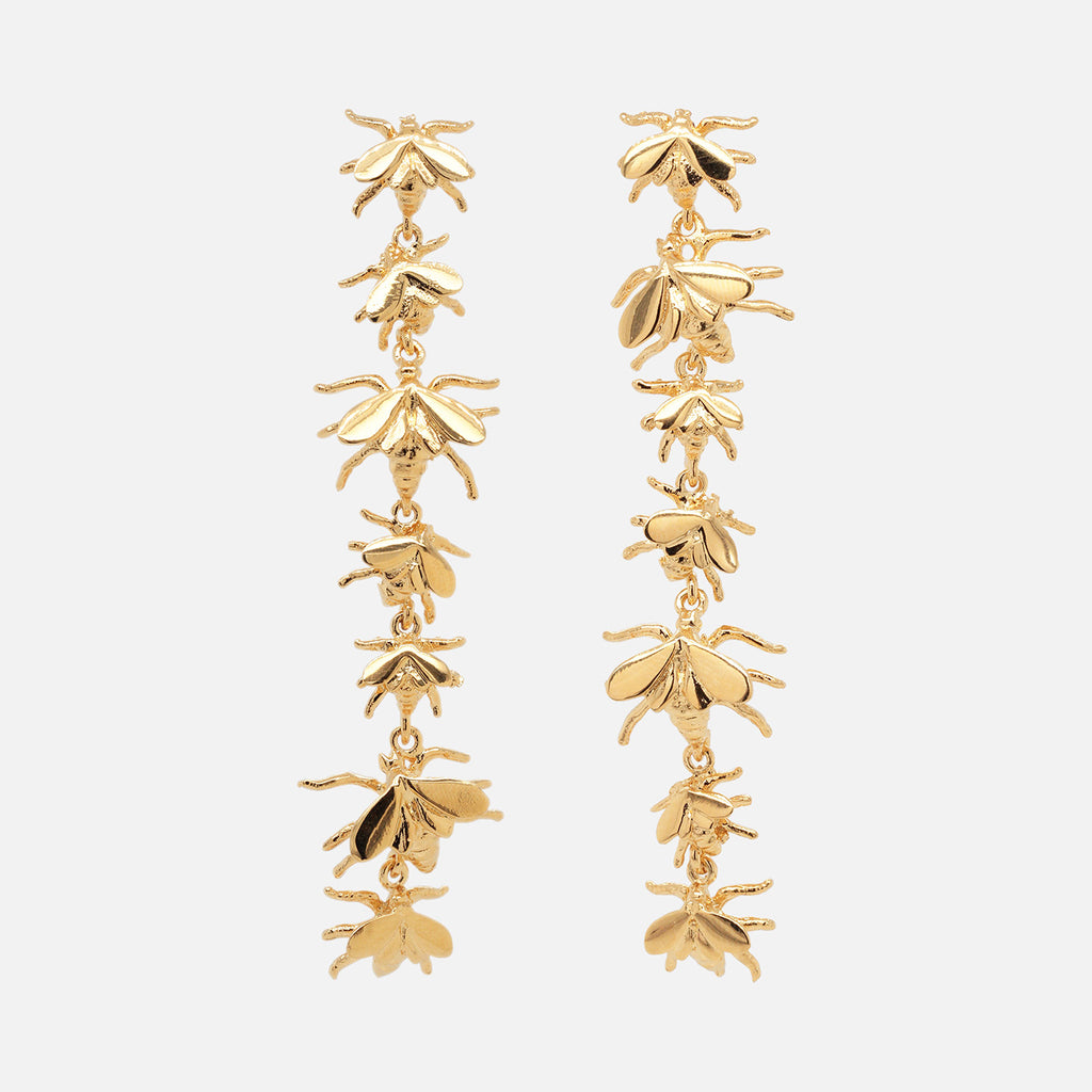 Aretes Bee Hive Plata .925 con Chapa de Oro 14K.