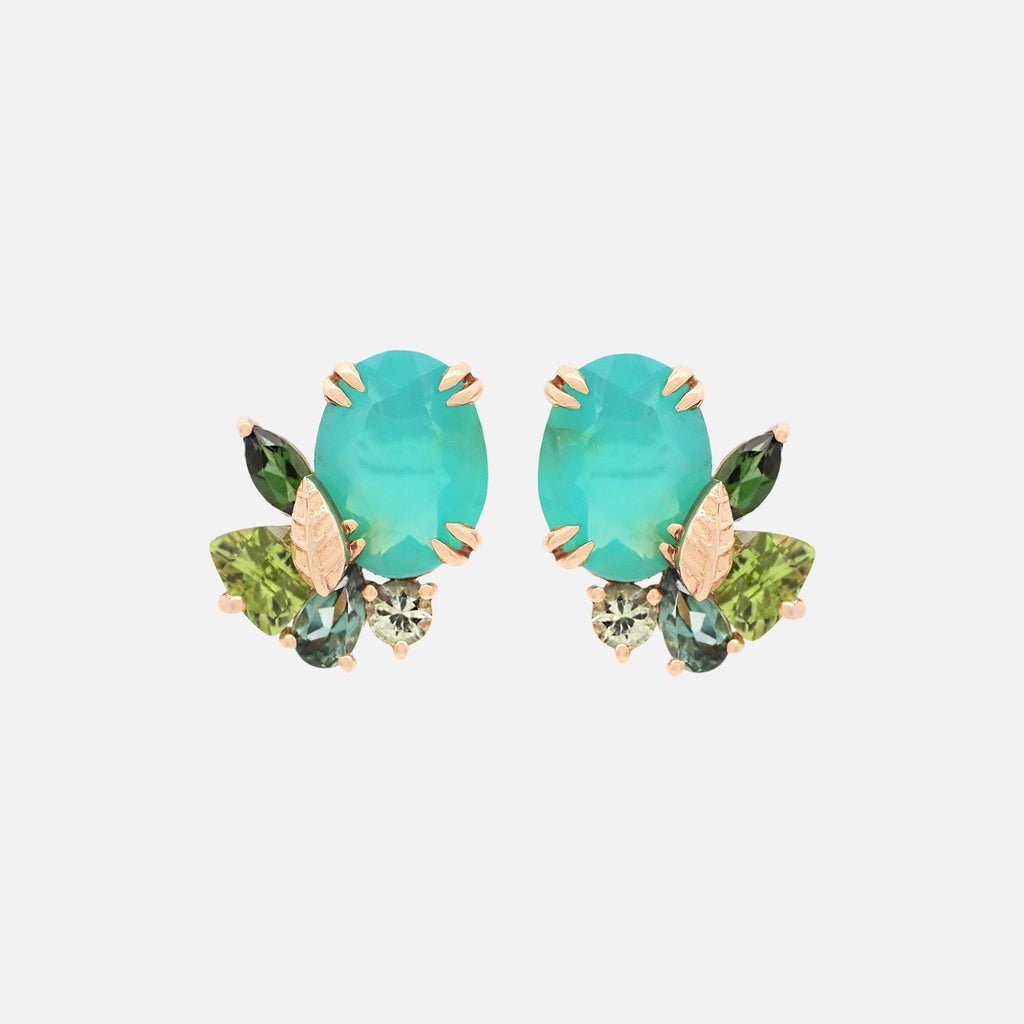 Aretes Botanical Lily Green Ópalos Australianos, Turmalinas, Peridotos, Zafiros y Diamantes-1