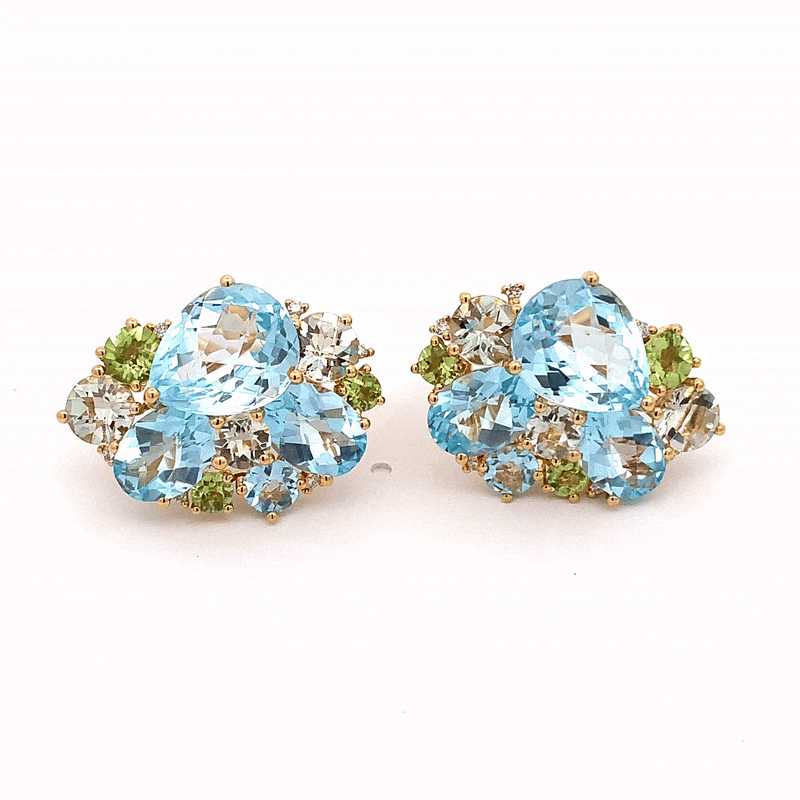 Aretes Botanical Bubbles Oro Amarillo 18K con Topacios, Peridotos, Prasiolitas y Diamantes.