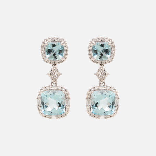 Aretes Celeste Oro Blanco 18K con Aquamarinas y Diamantes.