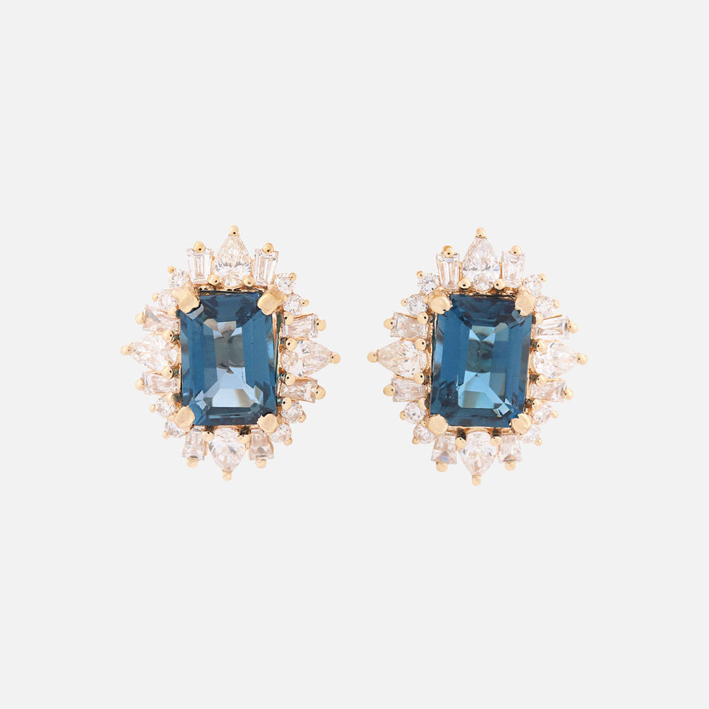 Aretes Charlotte Oro Amarillo 14K  con Topacios London Blue.