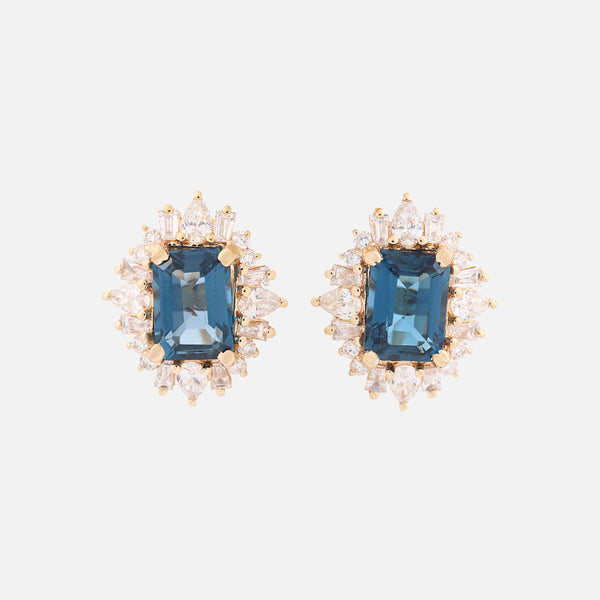 Aretes Charlotte Oro Amarillo 14K  con Topacios London Blue.