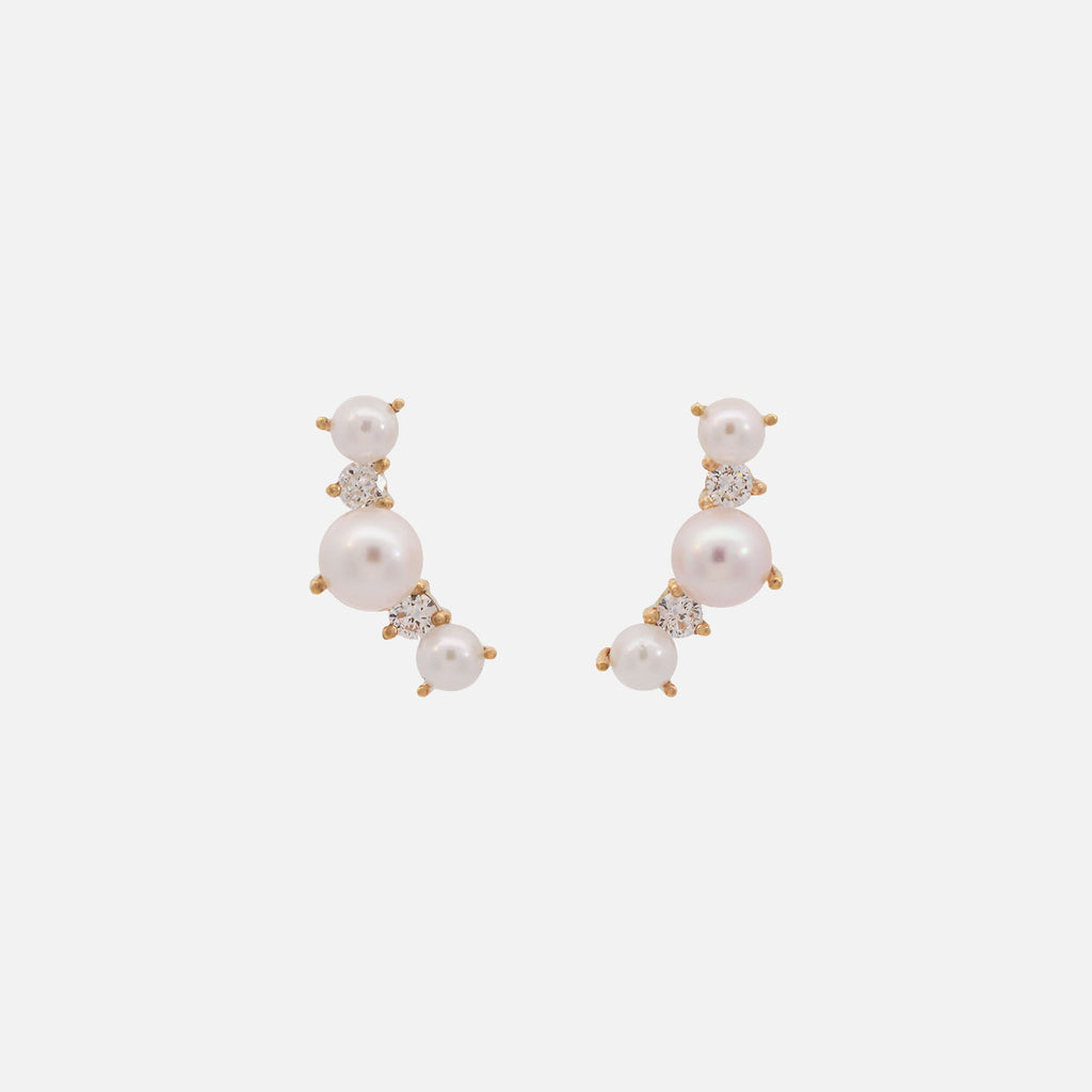 Aretes Drift Oro Amarillo 18K Perlas y Diamantes.